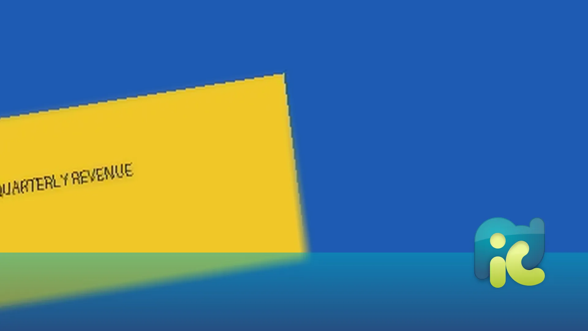 A yellow rectangle containing the text QUARTERLY REVENUE is centered on a solid blue background.