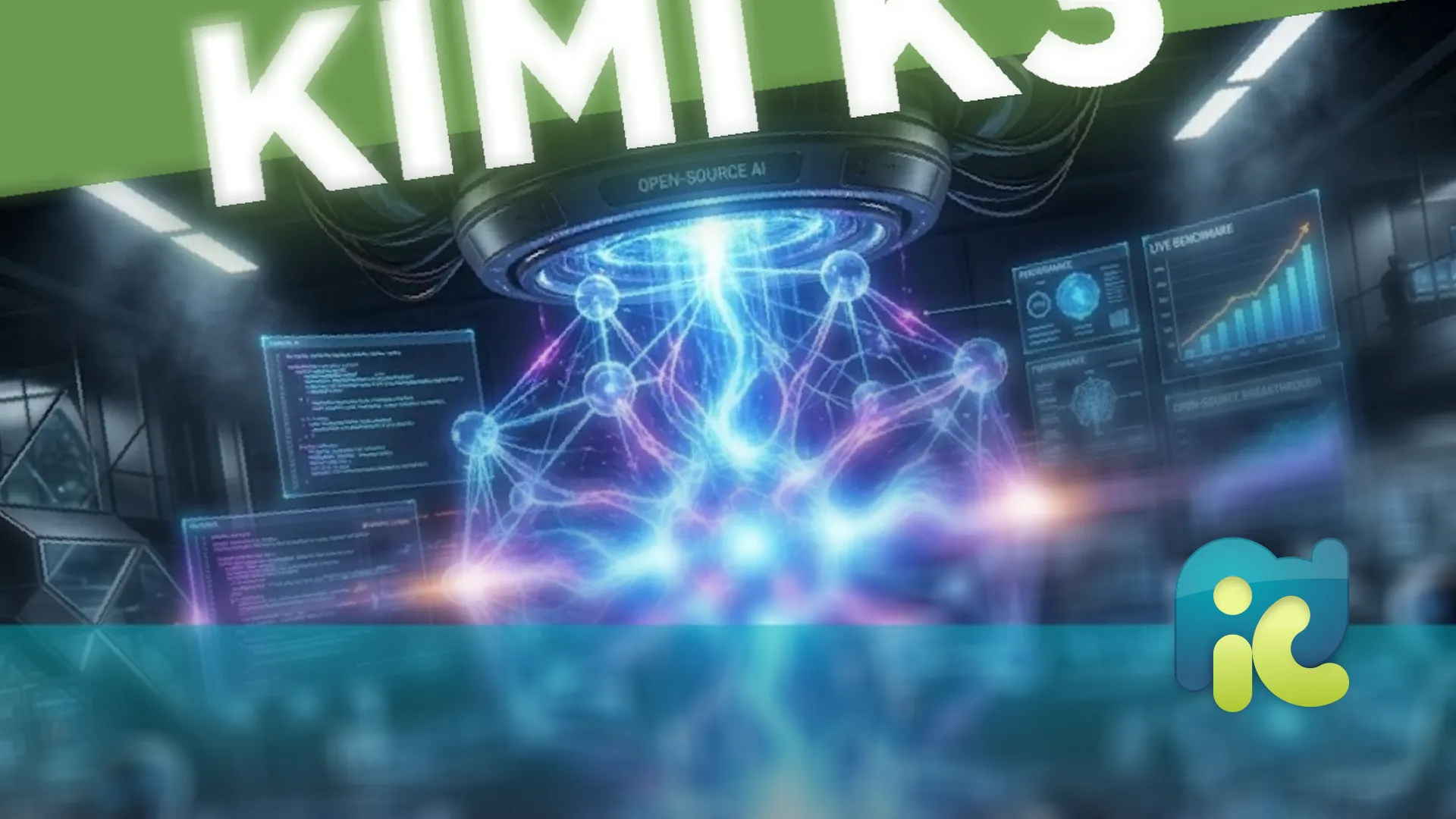 Futuristic digital artwork featuring a glowing, complex geometric core in a high-tech laboratory, with large white text reading KIMI K3 and a date of 17/07/2026.
